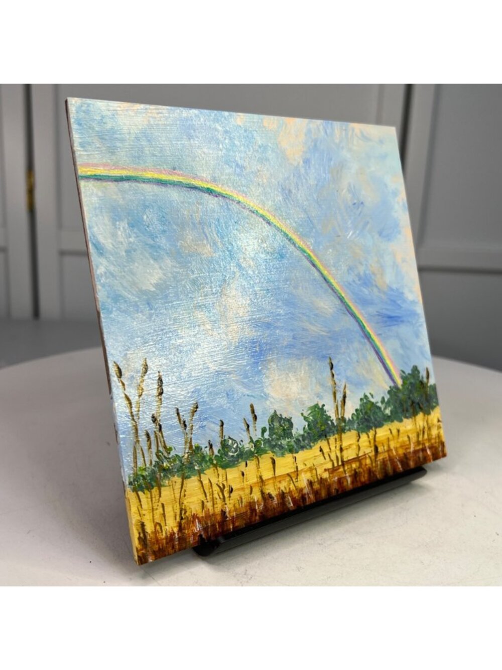 Follow Every Rainbow Original 6" x 6" Acrylic Painting Nature Theme Wall Art - Picture 3 of 13
